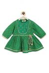 Shop_Tiber Taber_Green 100% Cotton Bandhani Angrakha Kurta And Dhoti Pant Set _Online_at_Aza_Fashions