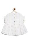 Tiber Taber_White Cotton Embroidery Heart Pattern Ruffled Top With Culottes _at_Aza_Fashions