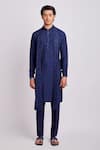 Bubber Couture_Blue Cotton, Silk Embroidery Tzar Motif Print Kurta With Pant _Online_at_Aza_Fashions
