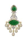 Tizora_Green Faux Diamonds Carved Chandelier Earrings _Online_at_Aza_Fashions