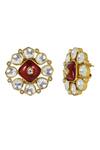 Tizora_White Kundan Stone Embellished Stud Earrings _Online_at_Aza_Fashions