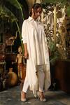 Buy_Sahil Kochhar_Ivory Organza, Net Embroidery Collared Tarannum Abstract Asymmetric Kurta _Online_at_Aza_Fashions