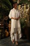 Shop_Sahil Kochhar_Ivory Organza, Net Embroidery Collared Tarannum Abstract Asymmetric Kurta _Online_at_Aza_Fashions