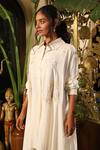 Sahil Kochhar_Ivory Organza, Net Embroidery Collared Tarannum Abstract Asymmetric Kurta _at_Aza_Fashions