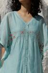 Buy_Tatwa_Blue Handloom Cotton, Viscose Embroidery V-neck Chanderi Placement Kaftan _Online_at_Aza_Fashions