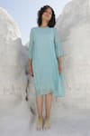 Tatwa_Blue Handloom Cotton, Viscose Zari Round Chanderi Placement Embroidered Dress _Online_at_Aza_Fashions