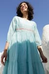 Shop_Tatwa_Blue Handloom Cotton, Viscose Embroidery, Sequins Round Chanderi Tiered Dress _Online_at_Aza_Fashions