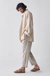 THREE_Beige Handwoven Cotton Striped Jacket _Online_at_Aza_Fashions