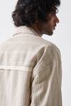 Shop_THREE_Beige Handwoven Cotton Striped Jacket _Online_at_Aza_Fashions