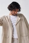 THREE_Beige Handwoven Cotton Striped Jacket _at_Aza_Fashions