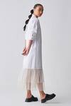 Three_White Poplin, Net Bandeau Neck Gathered Hem Shirt Dress _at_Aza_Fashions