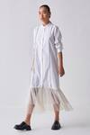 Buy_Three_White Poplin, Net Bandeau Neck Gathered Hem Shirt Dress 