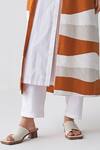 Buy_THREE_White 100% Cotton Poplin Color Block Jacket Collared Neck Tunic Set _Online_at_Aza_Fashions