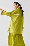 Buy_Three_Green Tunic Crepe Jacket Lapel Wide Sleeve Pant Set _Online_at_Aza_Fashions
