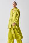 Shop_Three_Green Tencel Collared Wide Sleeve Jacket _Online_at_Aza_Fashions