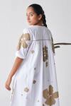 Three White Poplin Embroidery Round Neck Gathered Printed Dress at Aza Fashions Three_White Poplin Embroidery Round Neck Gathered Printed Dress _at_Aza_Fashions