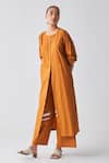 Buy_Three_Orange Jacket And Pant Poplin Plain Round Neck Rust Tunic With _Online_at_Aza_Fashions