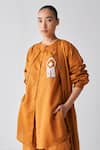 THREE_Orange Jacket And Pant Poplin Embroidered Fringes Long With Top Co-ord Set _Online_at_Aza_Fashions