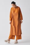 THREE_Orange Tunic Poplin + Handloom Cotton Stripe Round Pattern And Pant Set _Online_at_Aza_Fashions