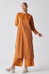 Buy_THREE_Orange Tunic Poplin + Handloom Cotton Stripe Round Pattern Pant Set _Online_at_Aza_Fashions