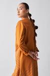 Shop_Three_Orange Poplin, Handloom Cotton Embroidery Round Neck Asymmetric Striped Tunic _Online_at_Aza_Fashions