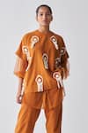 Buy_THREE_Orange Top Handloom Cotton + Soft Net Embroidered Layered And Pant Co-ord Set _Online_at_Aza_Fashions