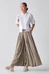 THREE_White Top Poplin Embroidered Fringes Collared Cropped And Box Pleated Pant Set _Online_at_Aza_Fashions