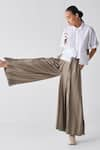 Shop_THREE_White Top Poplin Embroidered Fringes Collared Cropped And Box Pleated Pant Set _Online_at_Aza_Fashions