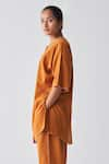 Buy_THREE_Orange Shirt And Pant Handloom Cotton Round Dolman Sleeve Set _Online_at_Aza_Fashions