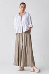 Three_White Poplin Open Neck Flowy Zip Up Top _Online_at_Aza_Fashions