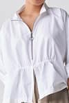 Three_White Poplin Open Neck Flowy Zip Up Top _at_Aza_Fashions