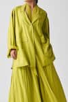 Three_Green Tencel Collared Wide Sleeve Jacket And Pant Set _at_Aza_Fashions