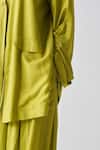 Three_Green Tencel Collared Wide Sleeve Jacket And Pant Set _Online_at_Aza_Fashions