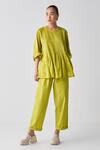 Shop_Three_Green Poplin Plain Narrow Bottom Pant _at_Aza_Fashions