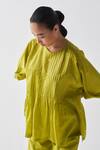 Buy_Three_Green Chanderi Round Neck Pintuck Detail Top _Online_at_Aza_Fashions