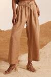 Buy_Cord_Brown Linen Drawstring Waist Pant_Online_at_Aza_Fashions
