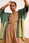 Cord_Green Linen Cape Open And Crop Top Square June & Pant Set _at_Aza_Fashions