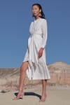 Twinkle Hanspal_White Cotton Poplin Waterfall Draped Dress_Online_at_Aza_Fashions