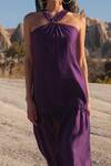 Twinkle Hanspal_Purple Handloom Chanderi Norah Halter Neck Dress_Online_at_Aza_Fashions