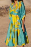 Twinkle Hanspal_Blue Milah Handloom Chanderi Printed Dress_Online_at_Aza_Fashions