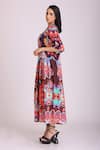 Buy_ALPONA DESIGNS BY SOHAM ACHARYA_Multi Color Cotton Silk Printed Folk V Neck Dress_Online_at_Aza_Fashions