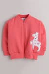 Knitting Doodles_Pink Fleece Embroidery Unicorn Patch Jacket And Joggers Set  _Online_at_Aza_Fashions