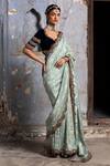 Buy_Nitika Gujral_Green Saree: Monga Banarsi Silk Floral Woven With Velvet Blouse For Women_Online_at_Aza_Fashions