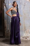 Shop_Nitika Gujral_Purple Saree Satin Embroidered Sequin Plunge V Draped With Cutout Bustier _Online_at_Aza_Fashions