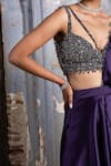 Shop_Nitika Gujral_Purple Saree Satin Embroidered Sequin Plunge V Draped With Cutout Bustier _at_Aza_Fashions