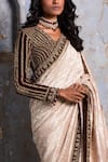 Shop_Nitika Gujral_Pink Saree Banarsi Silk And Tussar Woven With Velvet Blouse _at_Aza_Fashions