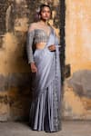 Nitika Gujral_Grey Saree Armani Satin Embroidered Sequin Draped With Bead And Work Blouse _Online_at_Aza_Fashions