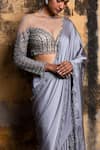 Buy_Nitika Gujral_Grey Saree Armani Satin Embroidered Sequin Draped With Bead And Work Blouse _Online_at_Aza_Fashions