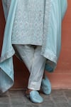 Shop_Nitika Gujral_Blue Achkan Dupion Silk Embroidered Dabka Flora Set _Online_at_Aza_Fashions