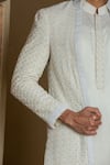 Buy_Nitika Gujral_Ivory Jacket Georgette Embroidery Crystal Kurta Set _Online_at_Aza_Fashions